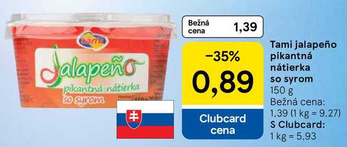 Tami jalapeño pikantná nátierka so syrom, 150 g