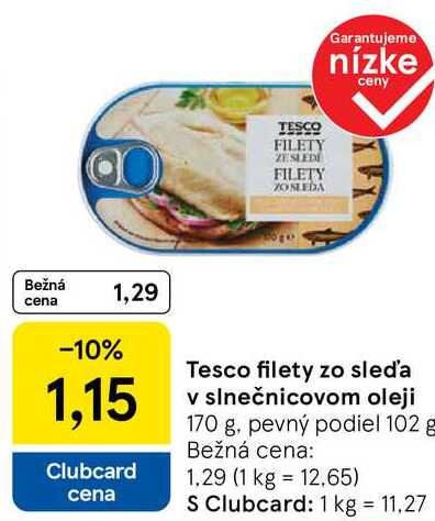 Tesco filety zo sleďa v slnečnicovom oleji, 170 g