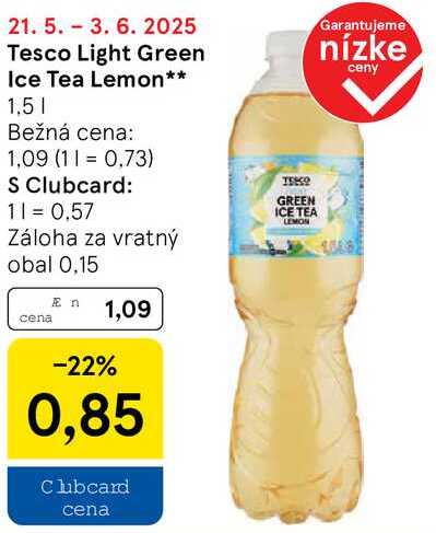 Tesco Light Green Ice Tea Lemon, 1,5 l