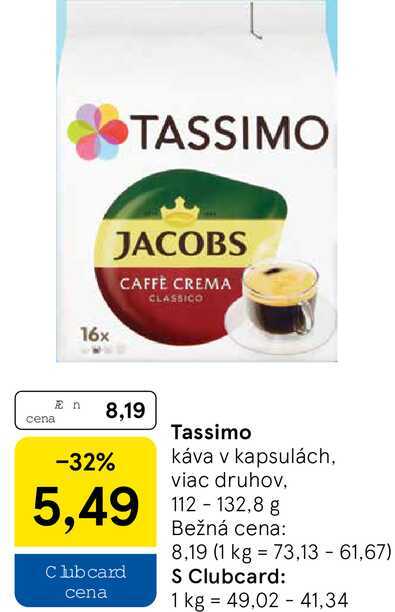 Tassimo káva v kapsulách, 112-132,8 g