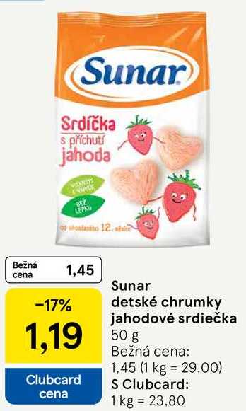 Sunar detské chrumky jahodové srdiečka, 50 g