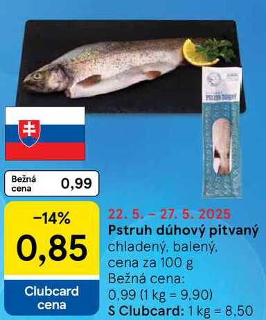 Pstruh dúhový pitvaný, cena za 100 g 