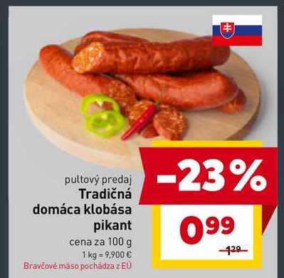 Tradičná domáca klobása pikant cena za 100 g