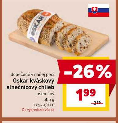 Oskar kváskový slnečnicový chlieb pšeničný 505 g