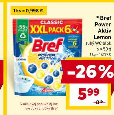 Bref Power Aktiv Lemon tuhý WC blok 6 x 50 g