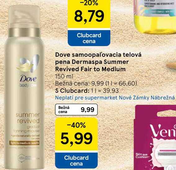 Dove samoopaľovacia telová pena Dermaspa Summer Revived Fair to Medium, 150 ml 