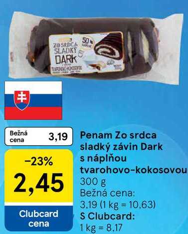 Penam Zo srdca sladký závin Dark s náplňou tvarohovo-kokosovou, 300 g 