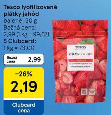 Tesco lyofilizované plátky jahôd, 30 g 