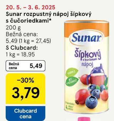 Sunar rozpustný nápoj šípkový s čučoriedkami, 200 g