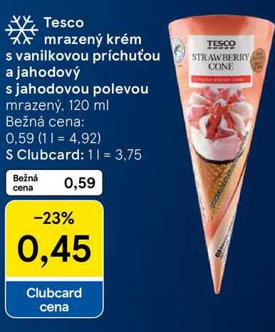 Tesco mrazený krém s vanilkovou príchuťou a jahodový s jahodovou polevou, 120 ml 
