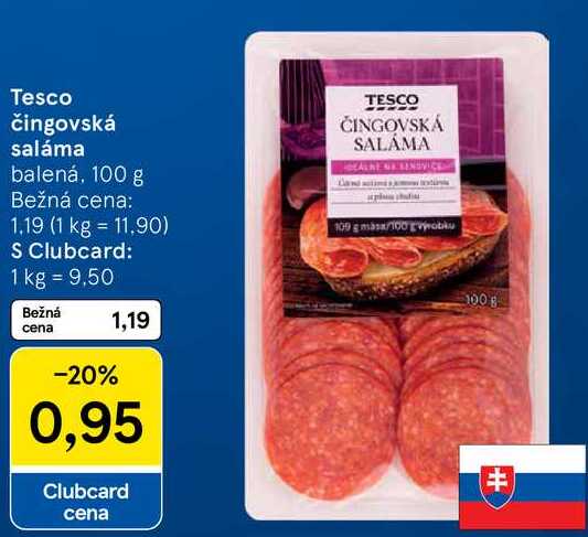 Tesco čingovská saláma, 100 g