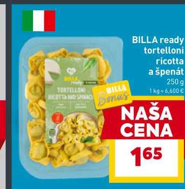 BILLA ready tortelloni ricotta a špenát 250 g 
