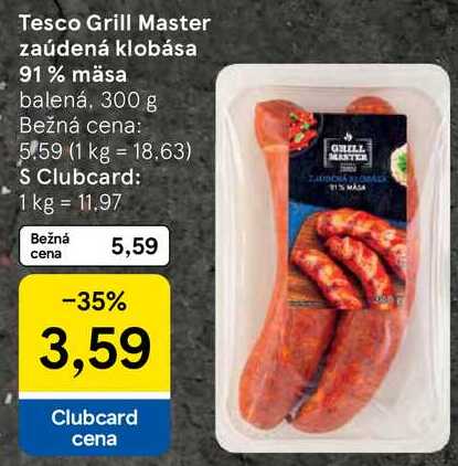 Tesco Grill Master zaúdená klobása 91% mäsa, 300 g 