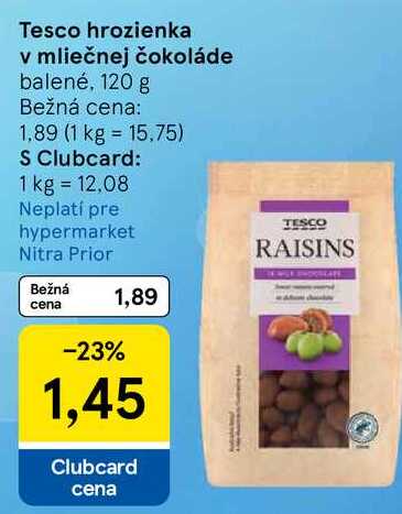Tesco hrozienka v mliečnej čokoláde, 120 g