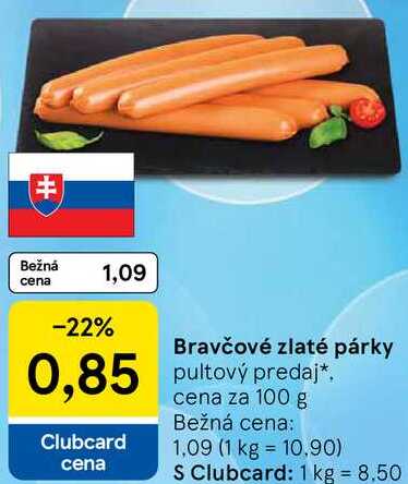 Bravčové zlaté párky, cena za 100 g