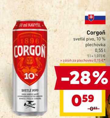 Corgoň svetlé pivo, 10% plechovka 0,55l