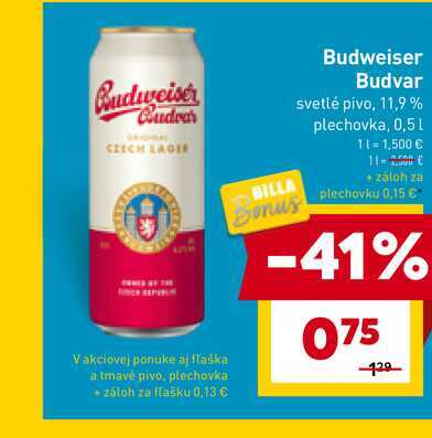 Budweiser Budvar svetlé pivo, 11,9% plechovka, 0,5L