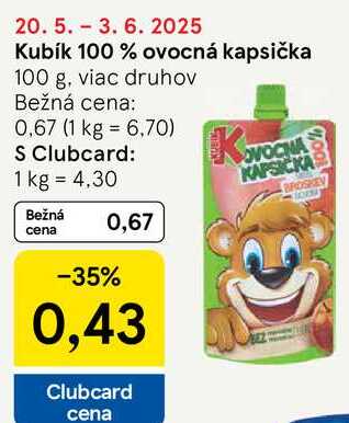 Kubík 100 % ovocná kapsička, 100 g