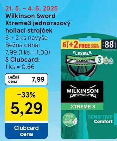 Wilkinson Sword Xtreme3 jednorazový holiaci strojček, 6 + 2 ks 