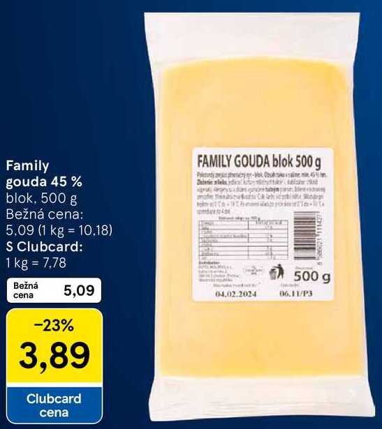 Family gouda 45 %, 500 g 