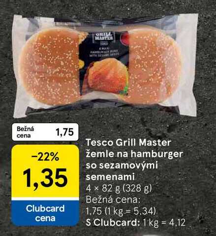 Tesco Grill Master žemle na hamburger so sezamovými semenami, 4x 82 g