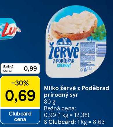 Milko žervé z Poděbrad prírodný syr, 80 g
