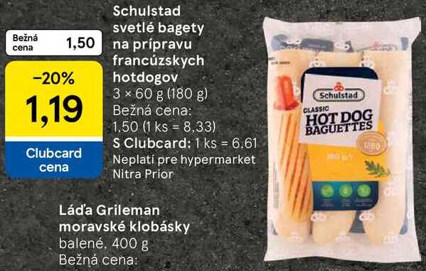 Schulstad svetlé bagety 1,50 na prípravu francúzskych hotdogov, 3x 60 g 