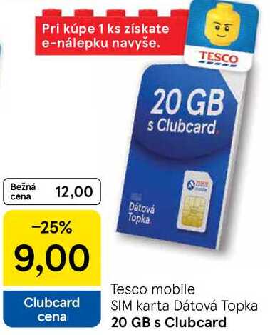 Tesco mobile SIM karta Dátová Topka 20 GB 
