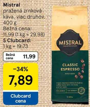 Mistral pražená zrnková káva, 400 g 