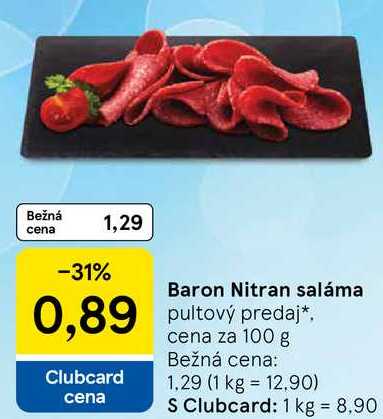 Baron Nitran saláma, cena za 100 g 