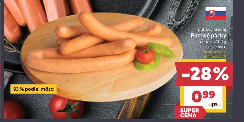 Poctivé párky cena za 100 g 