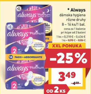 Always dámska hygiena rôzne druhy 8-16 ks