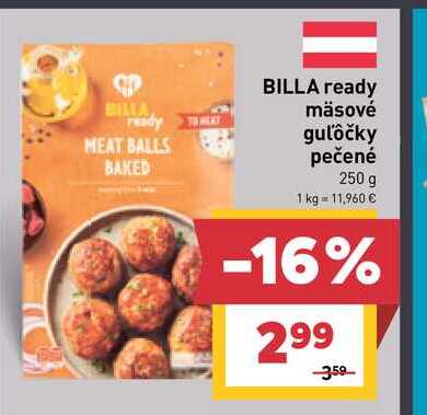BILLA ready mäsové guľôčky pečené 250 g 