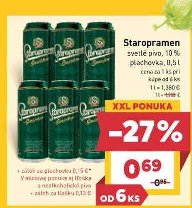 Staropramen svetlé pivo, 10% plechovka, 0,5l