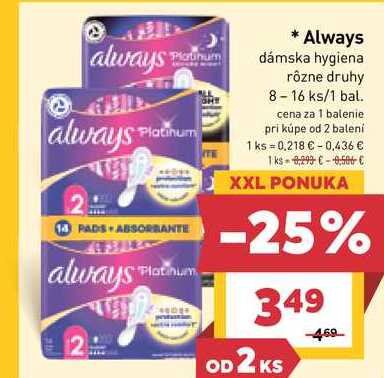 Always dámska hygiena rôzne druhy 8-16 ks