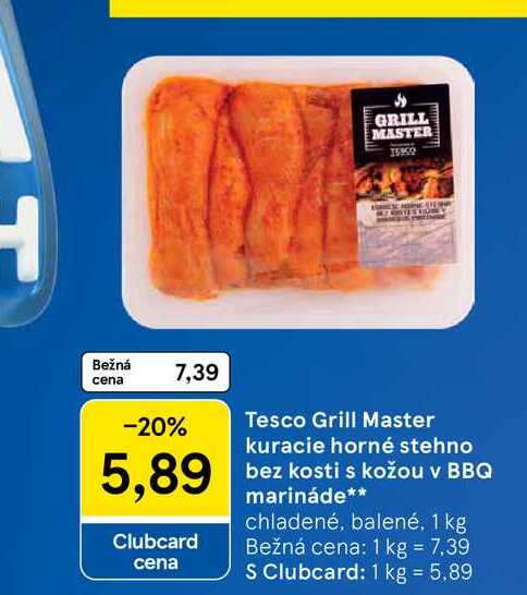 Tesco Grill Master kuracie horné stehno bez kosti s kožou v BBQ marináde 1 kg 
