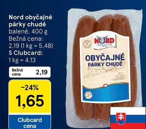 Nord obyčajné párky chudé balené, 400 g  