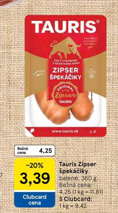 Tauris Zipser špekáčiky balené, 360 g 