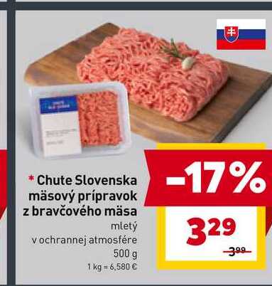 Chute Slovenska mäsový prípravok z bravčového mäsa mletý v ochrannej atmosfére 500 g