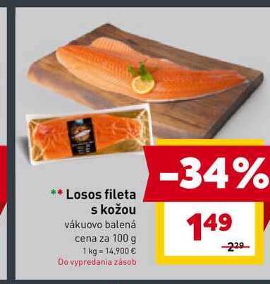 Losos fileta s kožou vákuovo balená cena za 100 g 