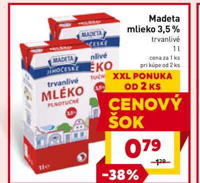 Madeta mlieko 3,5% trvanlivé 1l