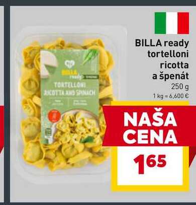 BILLA ready tortelloni ricotta a špenát 250 g 