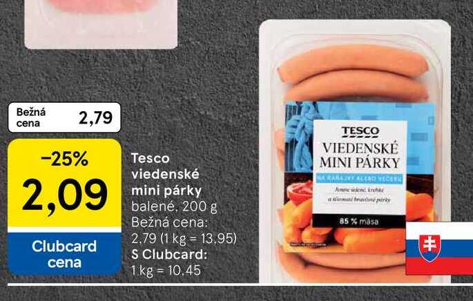 Tesco viedenské mini párky balené, 200 g 