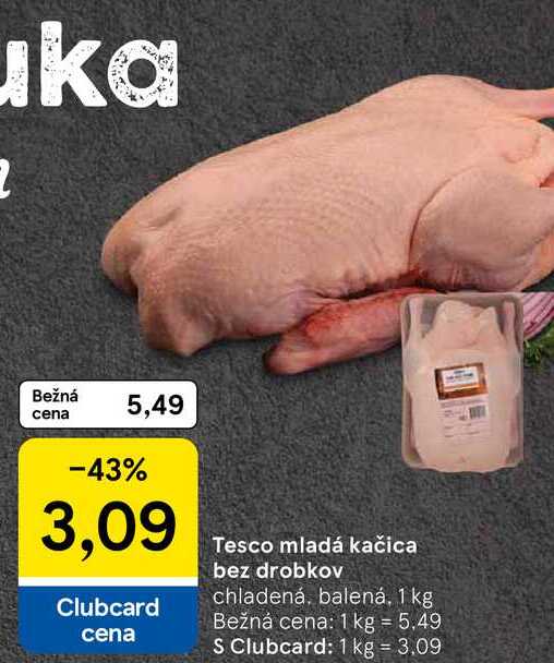 Tesco mladá kačica bez drobkov chladená, balená, 1 kg 