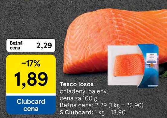 losos chladený, balený cena za 100 g 