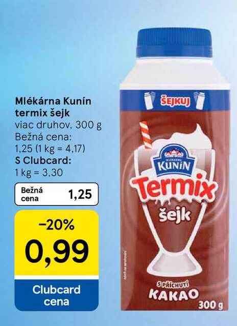 Mlékárna Kunín termix šejk viac druhov, 300 g