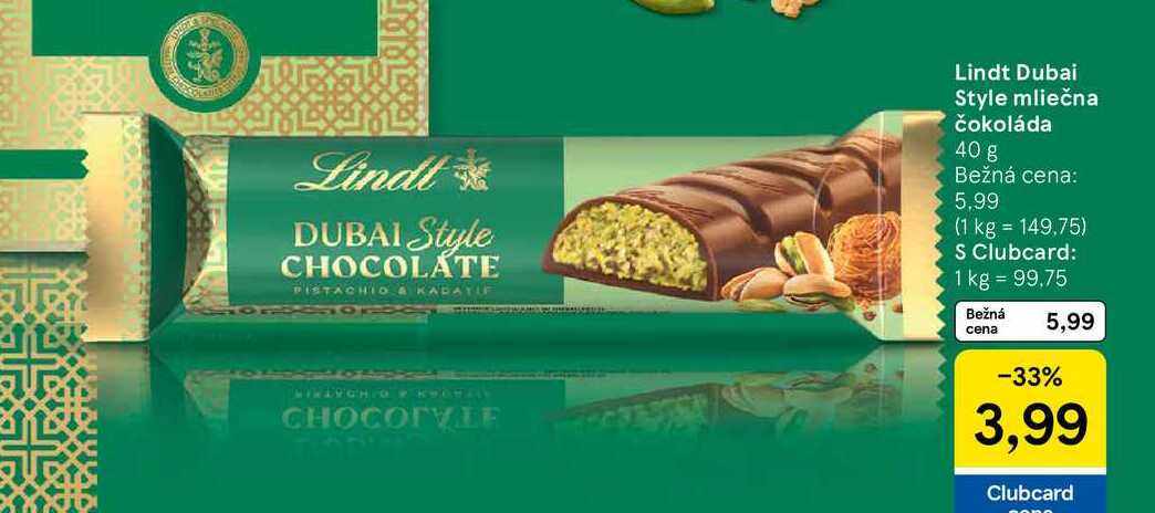 Lindt Dubai Style mliečna čokoláda 40 g