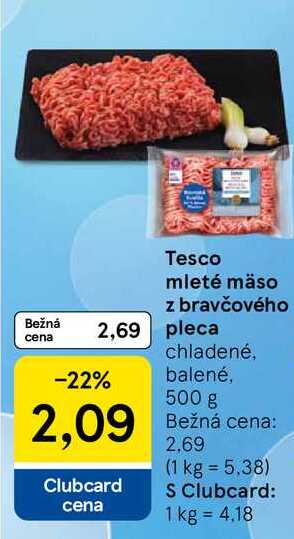 Tesco mleté mäso z bravčového pleca chladené, balené, 500 g