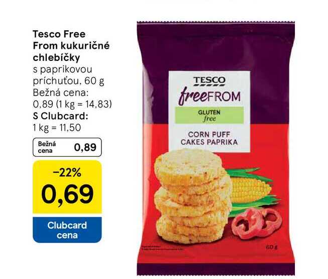 Tesco Free From kukuričné chlebíčky s paprikovou príchuťou, 60 g