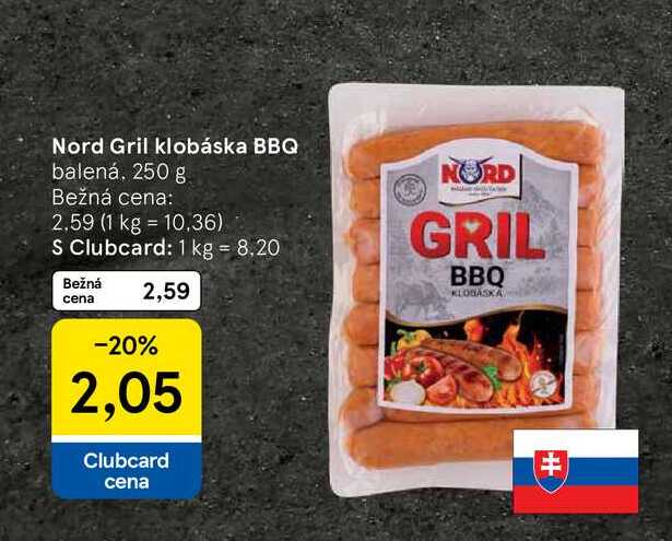 Nord Gril klobáska BBQ balená. 250 g